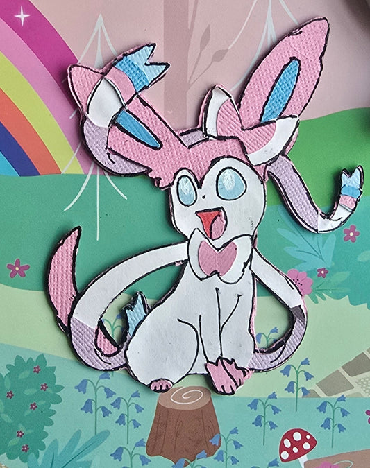 Sylveon Kawaii Paper Character | Custom Pokemon Collectible Décor  | Handmade Gifts for Fandom Lovers